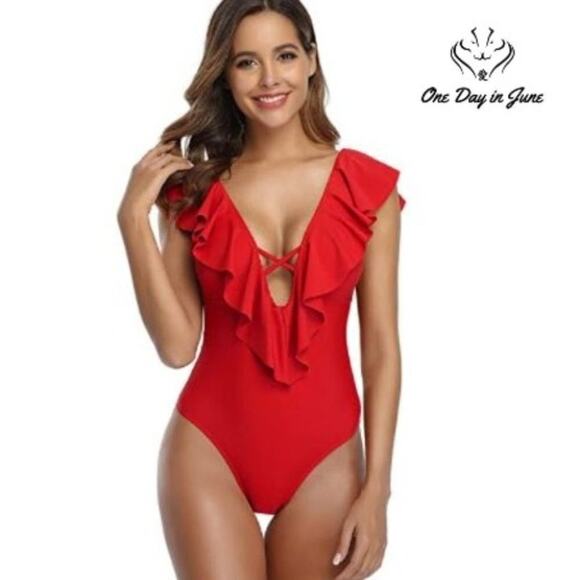Eomenie Deep V Ruffle One Piece Size S - Picture 1 of 3